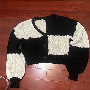 Papermoon Black and White Crop Top with Balloon Sleeves